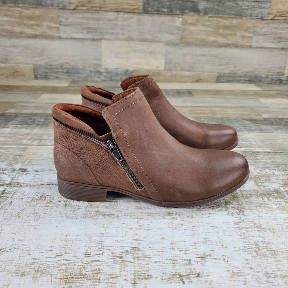 Cobb Hill Crosbie Womens Bootie Sz 8.5 M Brown Leather Side Zipper Round Toe